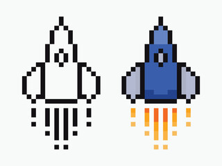 set rocket pixel art icon vector illustration.