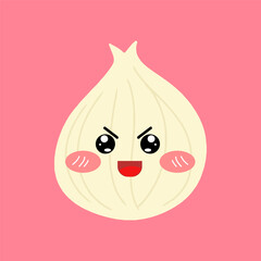 Adorable emotion onion isolated on white background. Onion kawaii expression face cartoon