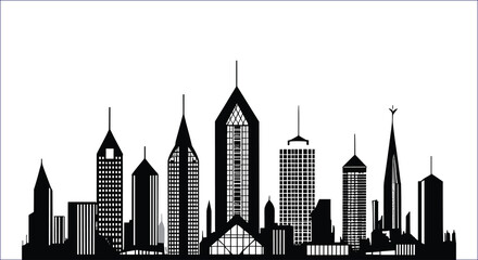 Obraz premium Black Silhouette Cityscape Illustration Skyscrapers And Buildings On White Background