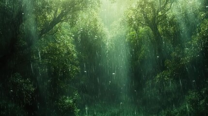 Naklejka premium A Lush Forest Awakens Under a Tropical Shower