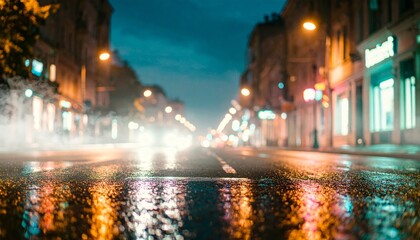 Obraz premium Wet asphalt, reflection of neon lights, smoke. Abstract light in a dark empty street