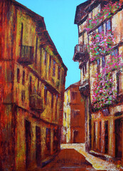 Art painting of the village of Mogarraz, a Spanish village