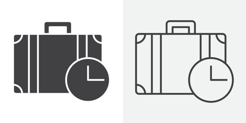 Briefcase with clock icon Line graphics illustration