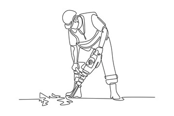  Construction concept. Single line draw design. Vector graphic illustration