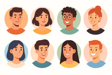 Diverse people avatar collection. Set of user portraits, modern flat cartoon character icons for web, social media. Smiling men and women faces for a business team or community.