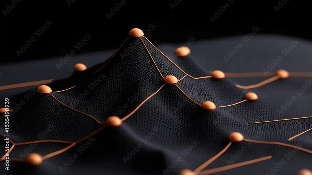 Poster abstract data visualization with geometric peaks and connected nodes in a digital landscape represen