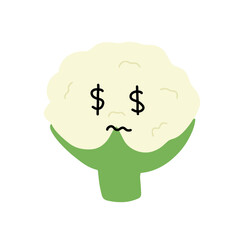 Various Cauliflower expressions of cartoon illustrations. cute and adorable emoticons of fruits and vegetables style