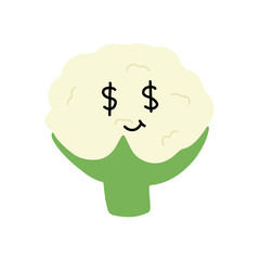 Various Cauliflower expressions of cartoon illustrations. cute and adorable emoticons of fruits and vegetables style
