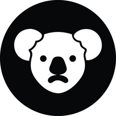 Adorable minimalist koala face illustration inside a simple black circular frame design