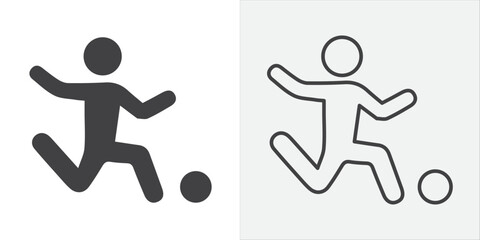 Soccer player with ball icon Line graphics illustration