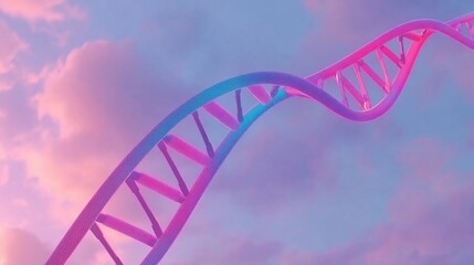 DNA helix sunset sky.