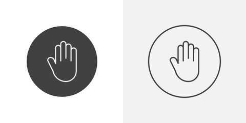 Stop sign with hand icon Line graphics illustration