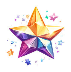 Colorful faceted star with sparkling accents and mini stars