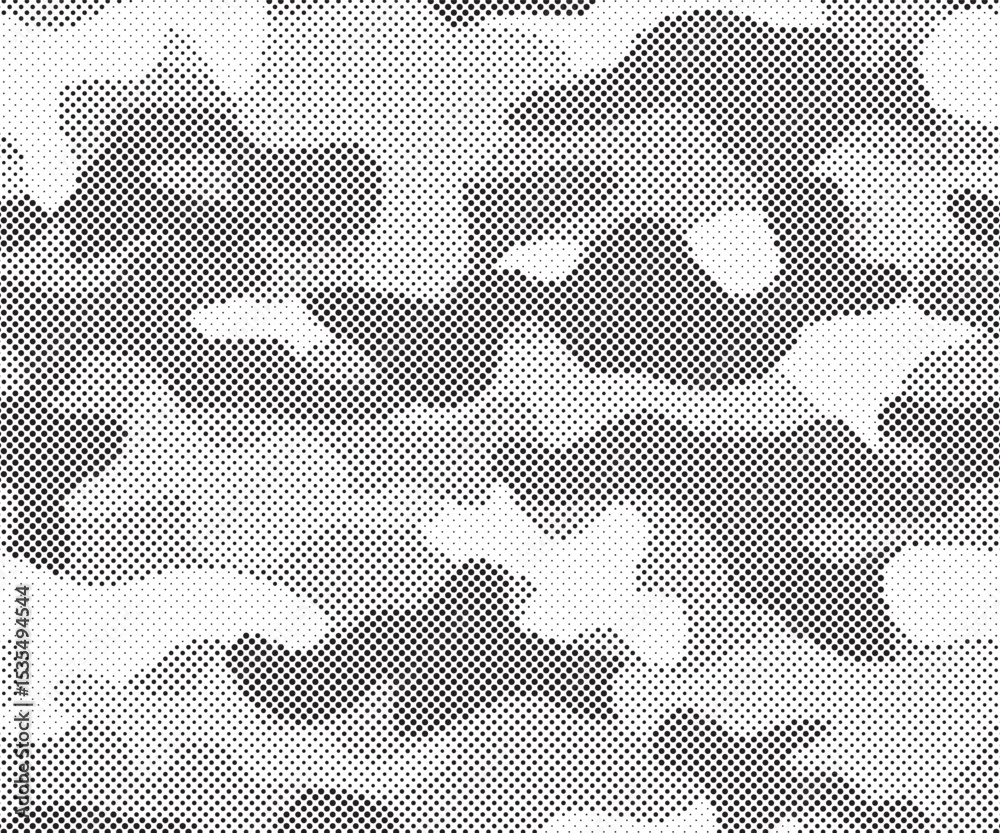 Poster Abstract halftone seamless camouflage pattern. Repeating digital dotted hexagonal camo military texture background. Abstract modern fabric textile ornament. Vector illustration.	