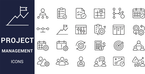 Project Management Icons A Comprehensive Set of Line Icons for Planning, Execution, and Success