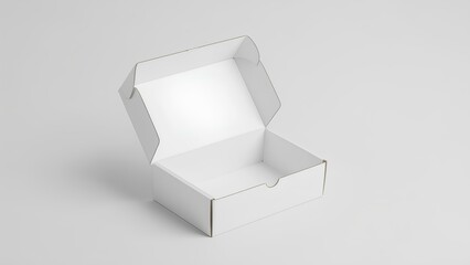 Minimal White Foldable Mailer Box with Open Lid on Light Gray Background &ndash; Matte Surface, Clean and Realistic Mockup for Branding, Packaging Design, and E-commerce Presentation