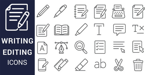 Writing and Editing Icon Set  Clean Line Art for Design Projects