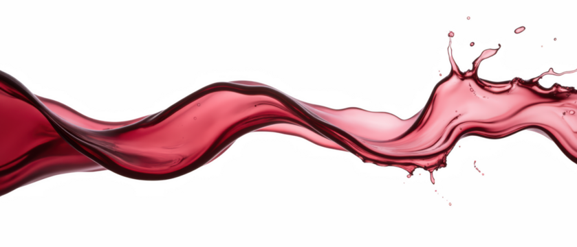Vibrant red liquid flows gracefully, creating dynamic shapes and splashes against transparency background, evoking sense of energy and movement