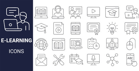 E-Learning Icons Online Education, Courses, and Training Vector Illustrations