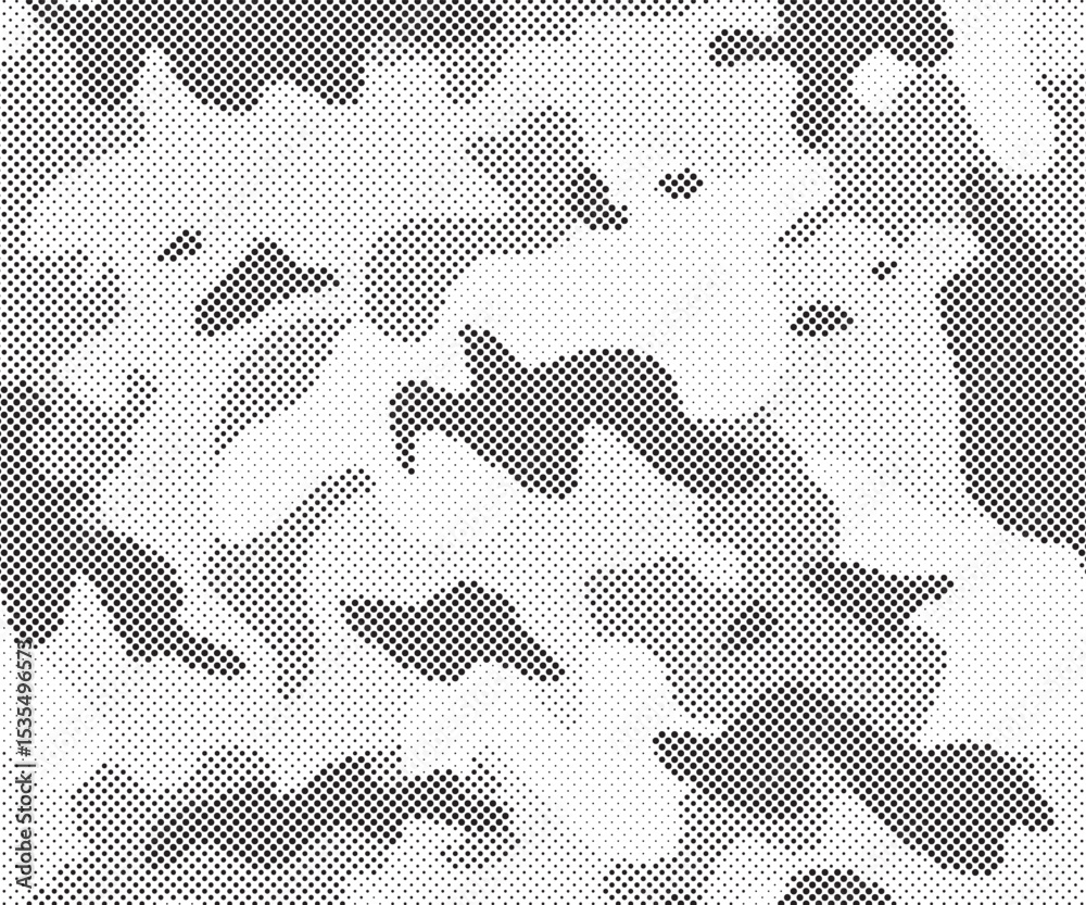 Poster Abstract halftone seamless camouflage pattern. Repeating digital dotted hexagonal camo military texture background. Abstract modern fabric textile ornament. Vector illustration.	