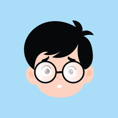 Boy various expressions cartoon illustration. black hair side parting style