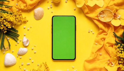 Smartphone surrounded by yellow items