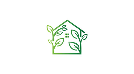 Green House Logo Design – Eco-Friendly Home with Leaf Elements