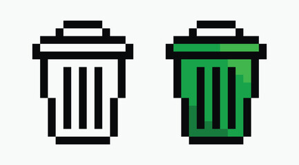 set rubbish bin pixel art icon vector illustration.