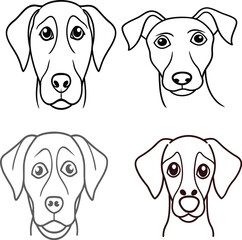 Four dog head outlines in black and gray, with different breeds and facial expressions shown clearly