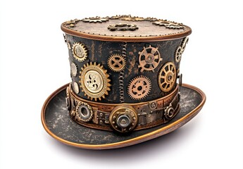 Elegant Steampunk Top Hat Displayed on a White Background