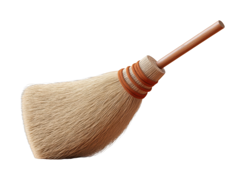 Traditional straw broom with wooden handle for cleaning - Powered by Adobe