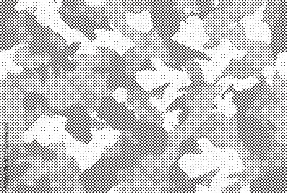 Poster Abstract halftone seamless camouflage pattern. Repeating digital dotted hexagonal camo military texture background. Abstract modern fabric textile ornament. Vector illustration.	