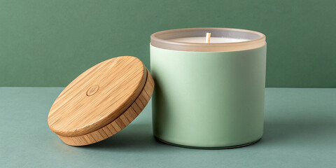 Sage green scented candle with wooden lid