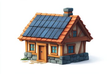 Solar powered house with rooftop solar panel representing sustainable energy and eco-friendly living