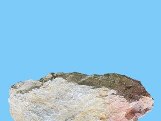 Stone podium rock stand isolated on cyan background with clipping path for product display presentation backdrop.