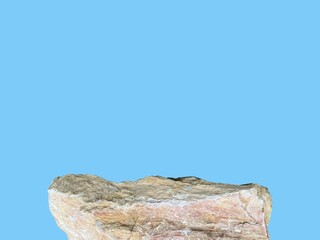 Stone podium rock stand isolated on cyan background with clipping path for product display presentation backdrop.