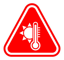 A red warning triangle with a white sun and thermometer, indicating danger from high temperatures or heat. PNG file included.
