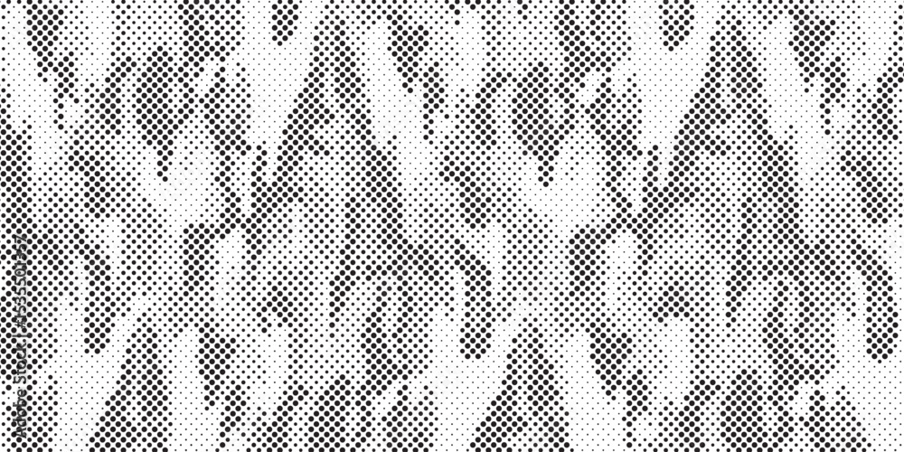 Poster Abstract halftone seamless camouflage pattern. Repeating digital dotted hexagonal camo military texture background. Abstract modern fabric textile ornament. Vector illustration.