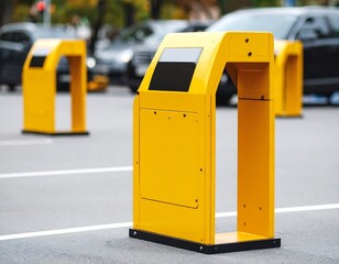 Yellow parking barriers in a city street