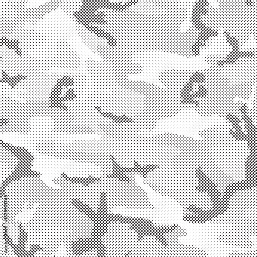Poster Abstract halftone seamless camouflage pattern. Repeating digital dotted hexagonal camo military texture background. Abstract modern fabric textile ornament. Vector illustration.