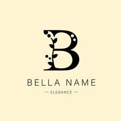 Logo, capital letter B. Monogram of Botanical Minimalistic, Initial.