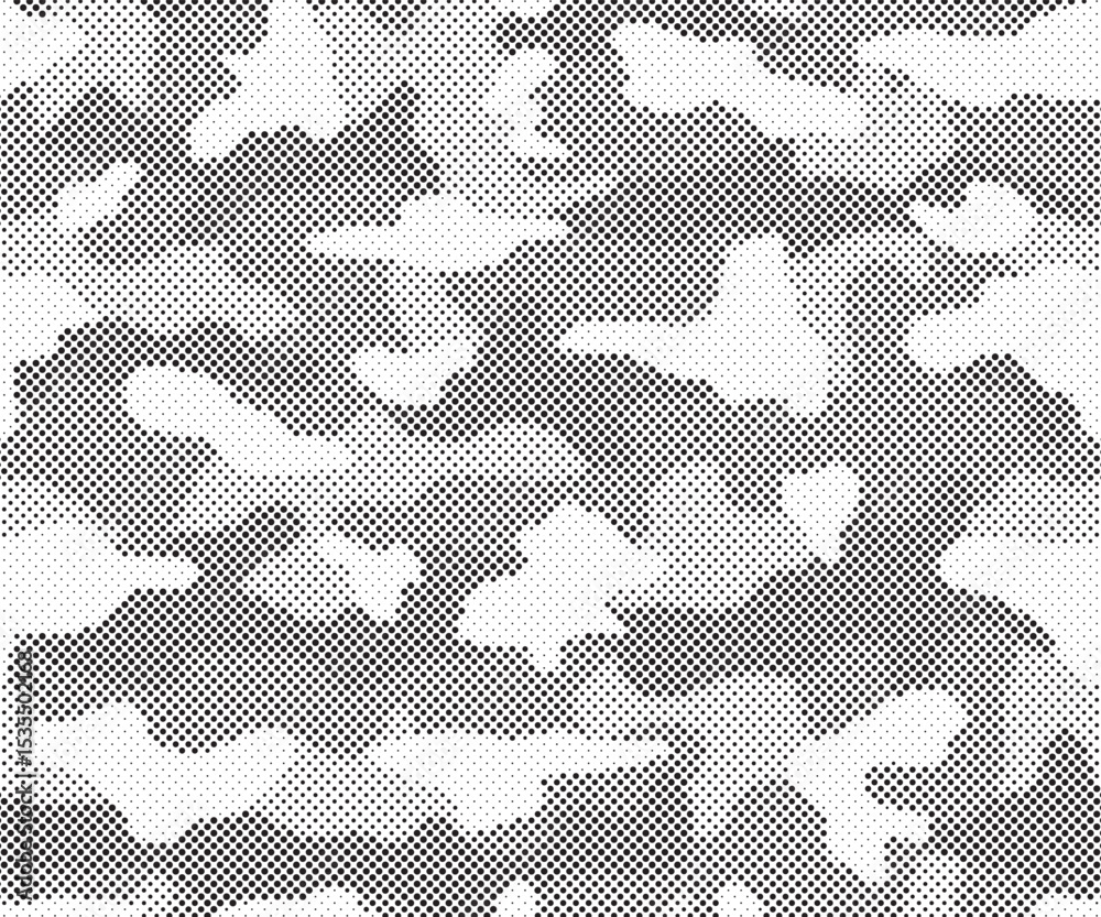 Poster Abstract halftone seamless camouflage pattern. Repeating digital dotted hexagonal camo military texture background. Abstract modern fabric textile ornament. Vector illustration.	