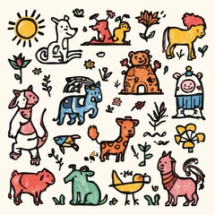 set of cartoon animals