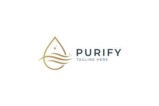 Purify Water Drop Logo Luxury Concept of Natural Beauty Fashion Branding