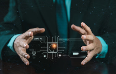 Step into the realm of advanced technology as two hands protection of AI. Artificial Intelligence AI and machine learning enhance personalized learning. online learning personal development concept.