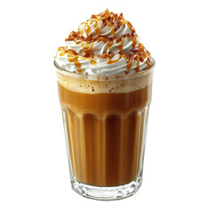 Iced caramel latte with whipped cream and toppings perfect for a coffee shop menu item image on transparent background