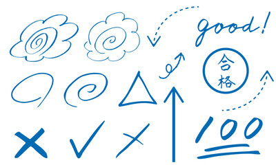 花丸　筆文字　テスト採点　手描きセット	