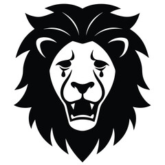 Fototapeta premium Black and white illustration of a crying lion head depicting sadness and grief