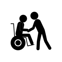 Fototapeta premium 車椅子の人をサポートしているイラスト 介護 介助