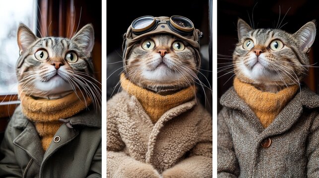 Charming cat portraits, posing and looking up